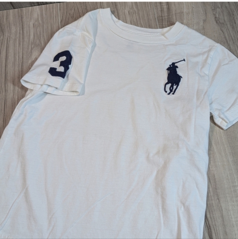 Boys Polo Ralph Lauren T Shirt Size 7 BIG PONY Crew White/Navy